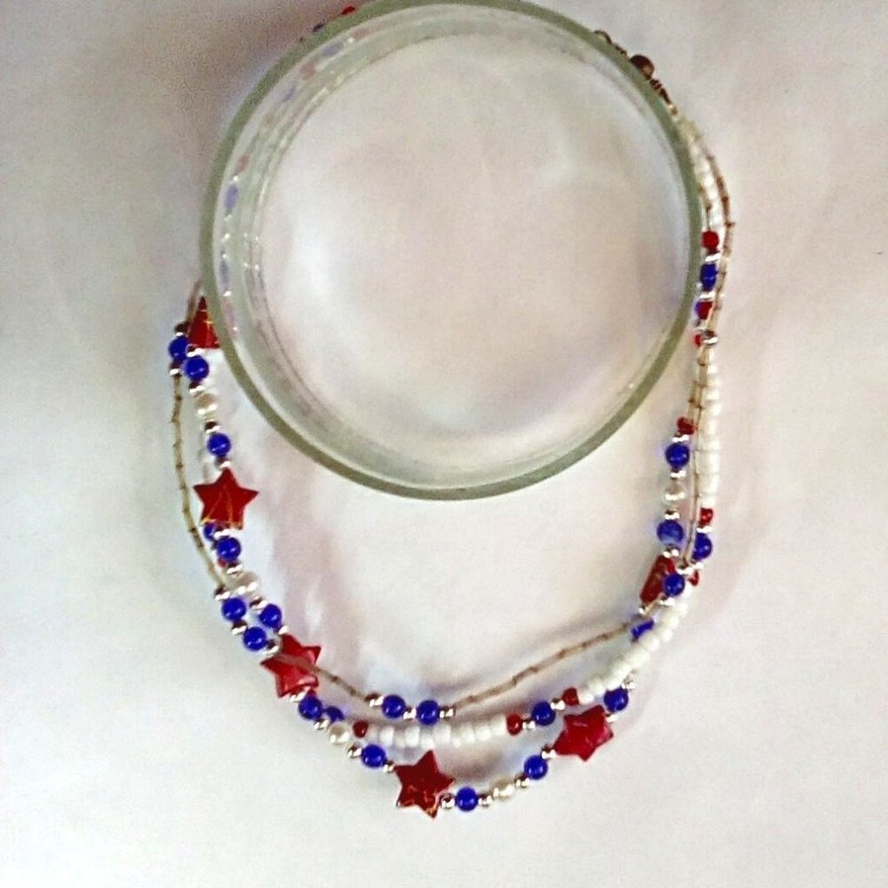 Star Spangled Beauty. Women's 3 Stranded Necklace. 16 Inches long